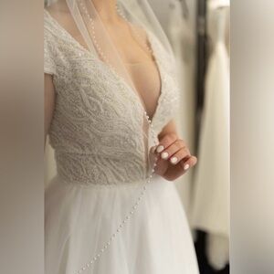Pearl edge cathedral length wedding veil
